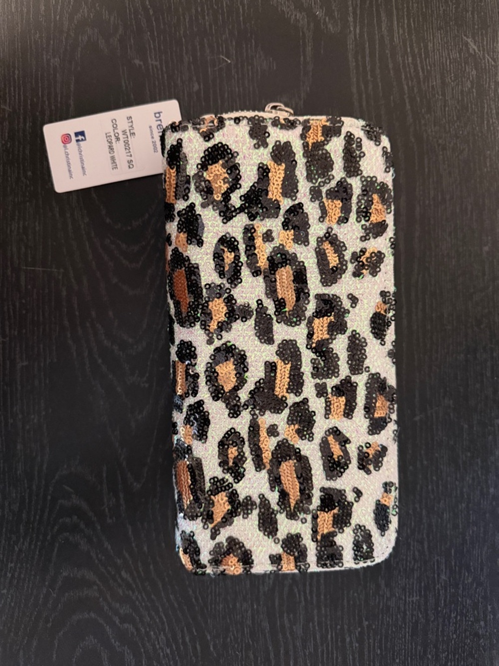 Brentano Sequin - Embellished Leopard Print double zipper wallet